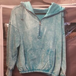 Zenana Outfitters Teal Zip-Up Sweater
